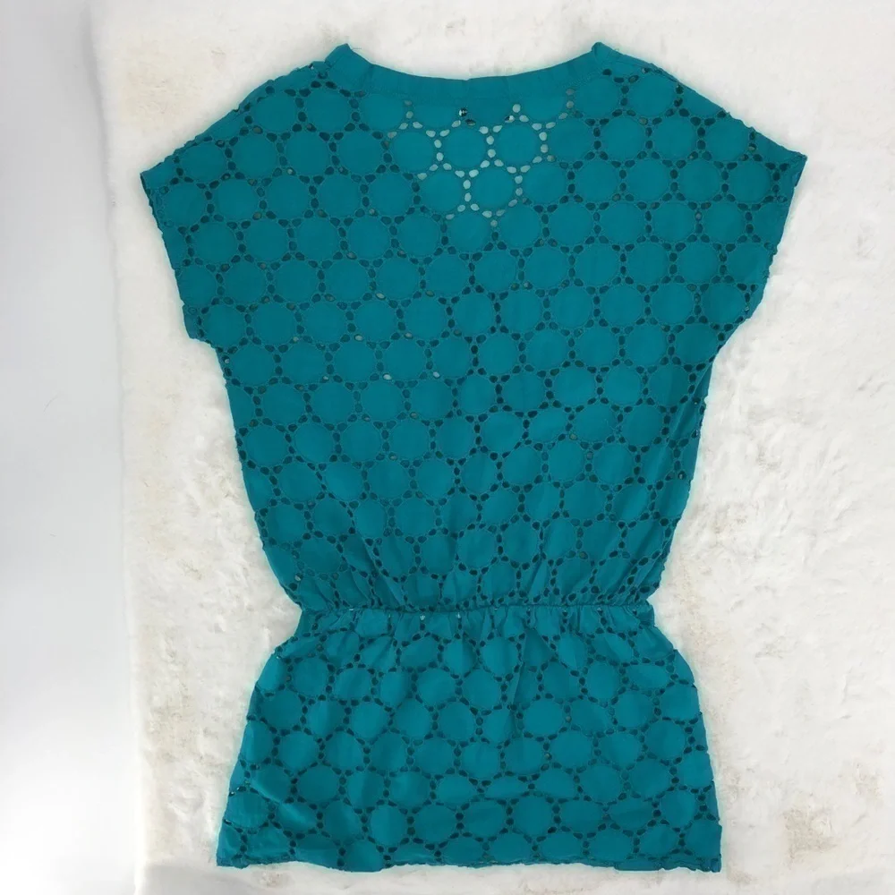 Jordan Taylor Women’s L Blue Eyelet Swim Coverup V Neck Sleeveless Summer Top - Picture 7 of 7